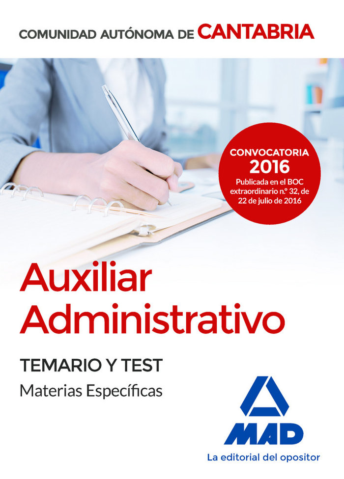 Książka Auxiliar Administrativo de la Comunidad Autónoma de Cantabria. Temario y Test Materias Específicas 