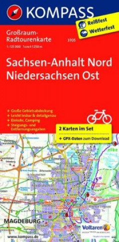 Materiale tipărite KOMPASS Großraum-Radtourenkarte 3705 Sachsen-Anhalt Nord - Niedersachsen Ost 1:125.000 KOMPASS-Karten GmbH