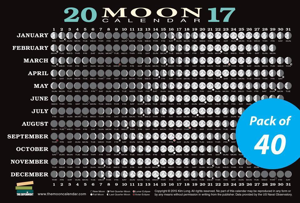 Hra/Hračka 2017 Moon Calendar Card (40-Pack): Lunar Phases, Eclipses, and More! Kim Long
