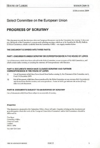 Buch Progress of Scrutiny: House of Lords Session 2009-10, 15 December 2009 Stationery Office