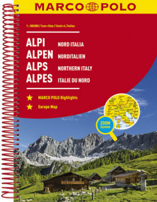 Carte MARCO POLO ReiseAtlas Alpen, Norditalien 1:300 000 
