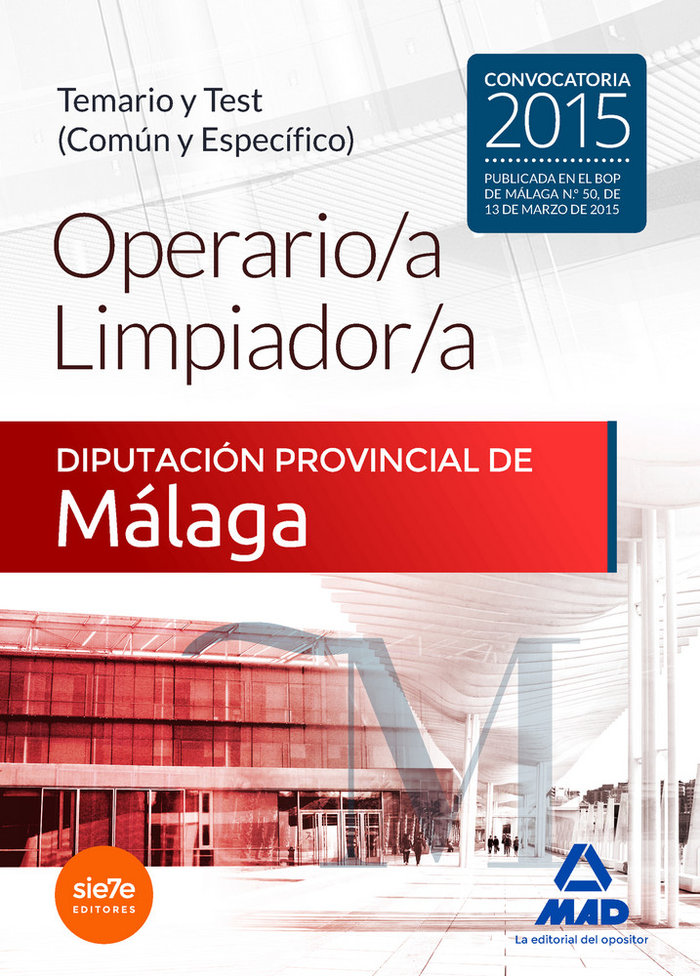 Carte Operario/a Limpiador/a de la Diputación Provincial de Málaga. Temario y Test común y específico 