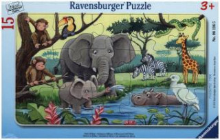 Játék Ravensburger Kinderpuzzle - 06136 Tiere Afrikas - Rahmenpuzzle für Kinder ab 3 Jahren, mit 15 Teilen 