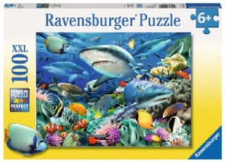 Játék Ravensburger Kinderpuzzle - 10951 Riff der Haie - Unterwasserwelt-Puzzle für Kinder ab 6 Jahren, mit 100 Teilen im XXL-Format 