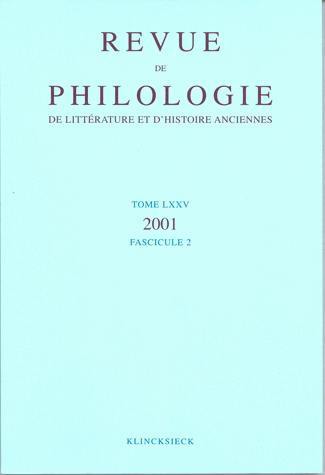 Book REVUE DE PHILOLOGIE DE LITTERA Klincksieck