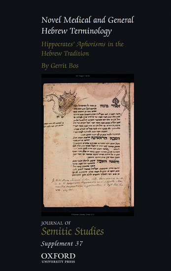Carte Novel Medical and General Hebrew Terminology, Hippocrates' Aphorisms in the Hebrew Tradition Gerrit Bos