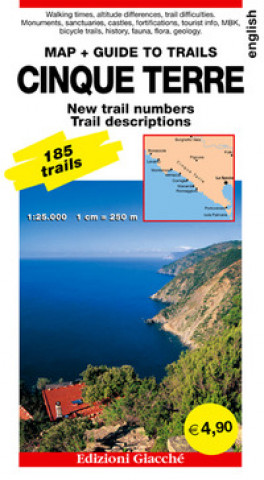 Tiskovina Cinque Terre map + Guide to trails. 185 trails 1:25.000 