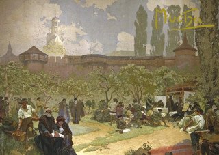 Papírenské zboží Pohled Alfons Mucha – Bratrská škola v Ivančicích, krátký (Slovanská epopej) 