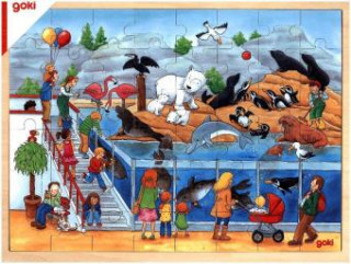 Game/Toy Dřevěné puzzle Návštěva Zoo 48 dílků goki