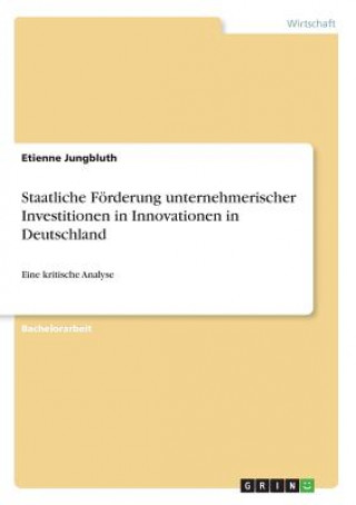 Knjiga Staatliche Förderung unternehmerischer Investitionen in Innovationen in Deutschland Etienne Jungbluth