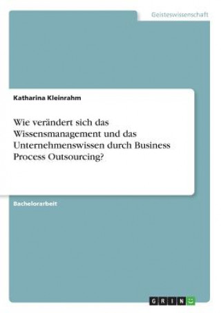 Carte Wie verandert sich das Wissensmanagement und das Unternehmenswissen durch Business Process Outsourcing? Katharina Kleinrahm