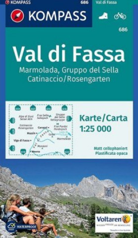 Tiskovina KOMPASS Wanderkarte 686 Val di Fassa, Marmolada, Gruppo del Sella, Catinaccio/Rosengarten 1:25.000 Kompass-Karten Gmbh
