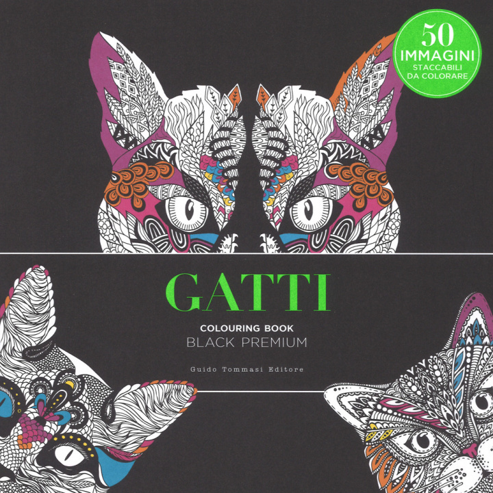 Carte Gatti. Black premium. Colouring book antistress 