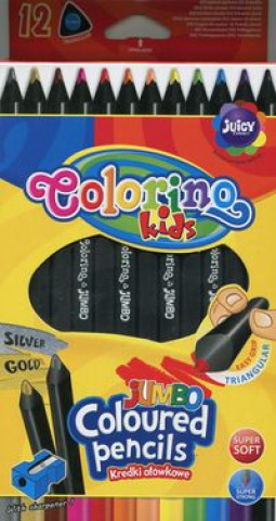 Papírenské zboží pastelky trojhranné JUMBO, černé dřevo, s ořezávátkem, 12 barev 