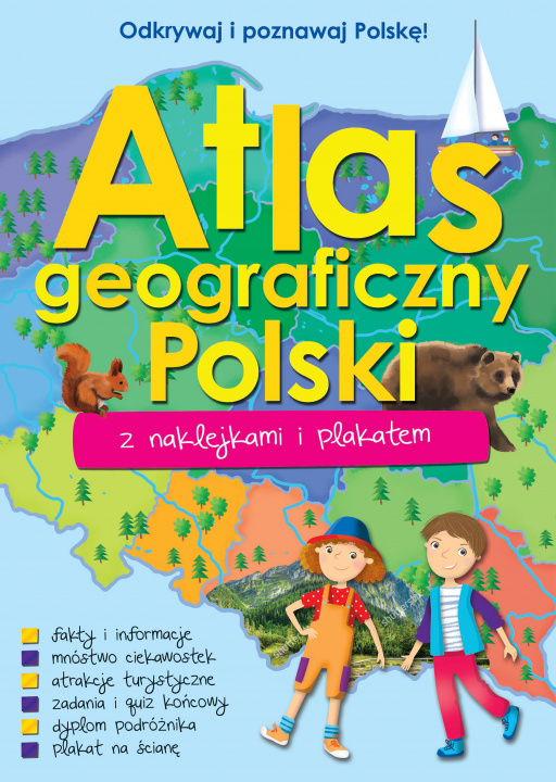 Carte Atlas geograficzny Polski z naklejkami i plakatem 