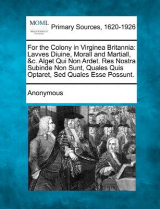 Książka For the Colony in Virginea Britannia: Lavves Diuine, Morall and Martiall, &C. Alget Qui Non Ardet. Res Nostra Subinde Non Sunt, Quales Quis Optaret, S Anonymous