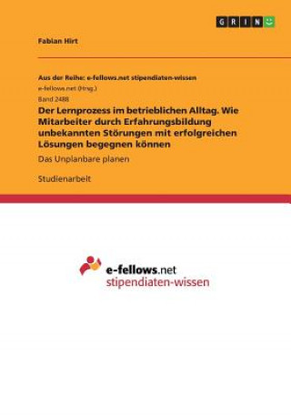 Knjiga Der Lernprozess im betrieblichen Alltag. Wie Mitarbeiter durch Erfahrungsbildung unbekannten Störungen mit erfolgreichen Lösungen begegnen können Fabian Hirt