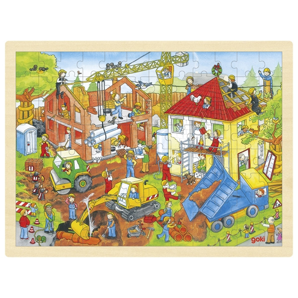 Játék Dřevěné puzzle Na staveništi 96 dílků 