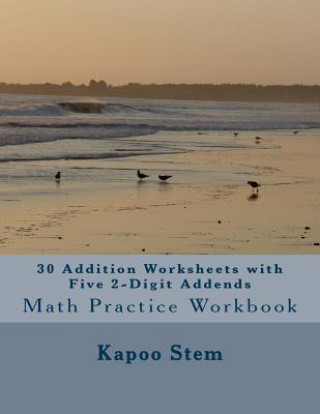 Kniha 30 Addition Worksheets with Five 2-Digit Addends: Math Practice Workbook Kapoo Stem