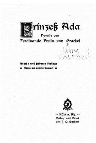 Kniha Prinzess Ada Ferdinande Freiin Von Brackel