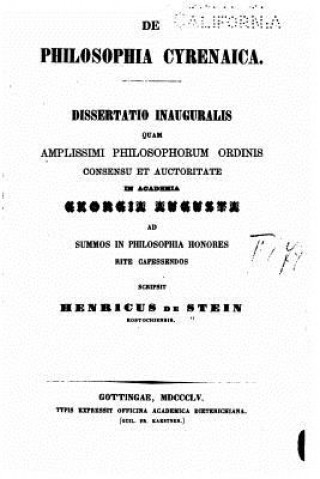 Kniha de Philosophia Cyrenaica Heinrich Von Stein