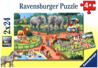 Játék Ravensburger Kinderpuzzle - 07813 Ein Tag im Zoo - Puzzle für Kinder ab 4 Jahren, mit 2x24 Teilen 