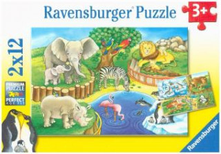 Gra/Zabawka Ravensburger Kinderpuzzle - 07602 Tiere im Zoo - Puzzle für Kinder ab 3 Jahren, mit 2x12 Teilen 