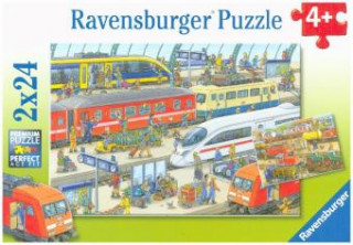 Játék Ravensburger Kinderpuzzle - 09191 Trubel am Bahnhof - Puzzle für Kinder ab 4 Jahren, mit 2x24 Teilen 