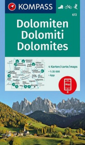 Nyomtatványok KOMPASS Wanderkarte 672 Dolomiten, Dolomites, Dolomiti Kompass-Karten Gmbh