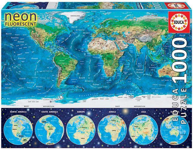 Gra/Zabawka Puzzle Neonowy świat fluorescencyjna mapa świata 1000 