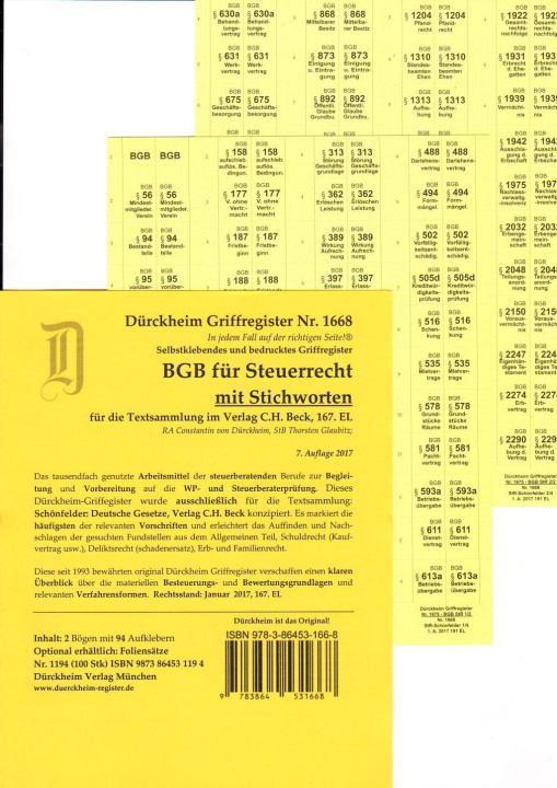 Книга DürckheimRegister® BGB im Steuerrecht 2022 MIT STICHWORTEN Constantin Dürckheim