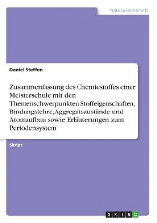 Kniha Zusammenfassung des Chemiestoffes einer Meisterschule mit den Themenschwerpunkten Stoffeigenschaften, Bindungslehre, Aggregatszustände und Atomaufbau Daniel Steffen