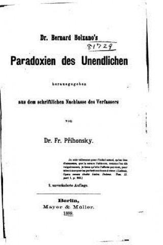 Book Dr. Bernard Bolzano's Paradoxien Des Unendlichen Bernard Bolzano