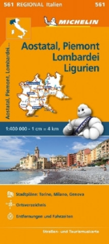 Tlačovina Michelin Aostatal, Piemont, Lombardei und Ligurien. Straßen- und Tourismuskarte 1:400.000 