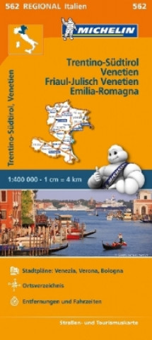 Nyomtatványok Michelin Trentino-Südtirol,Venetien, Friaul-Julisch Venetien, Emilia Romagna. Straßen- und Tourismuskarte 1:400.000 