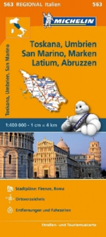 Tiskovina Michelin Toskana, Umbrien, San Marino, Marken, Latium, Abruzzen. Straßen- und Tourismuskarte 1:400.000 