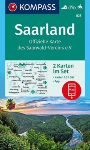 Nyomtatványok KOMPASS Wanderkarte 825 Saarland, Offizielle Karte des Saarwald-Vereins e.V. Kompass-Karten Gmbh