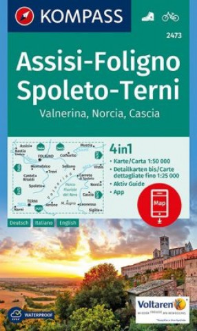 Pubblicazioni cartacee KOMPASS Wanderkarte 2473 Assisi, Foligno, Spoleto, Terni, Valnerina, Norcia, Cascia 1:50.000 Kompass-Karten Gmbh