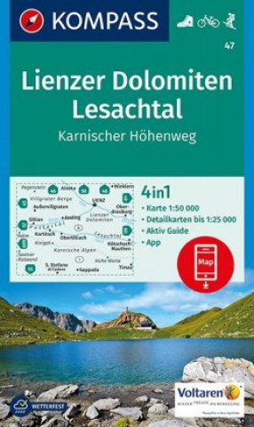 Tiskovina KOMPASS Wanderkarte Lienzer Dolomiten, Lesachtal, Karnischer Höhenweg 