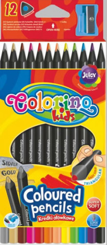 Papierenský tovar Kredki ołówkowe Colorino Kids trójkątne czarne 12 kolorów +temperówka 