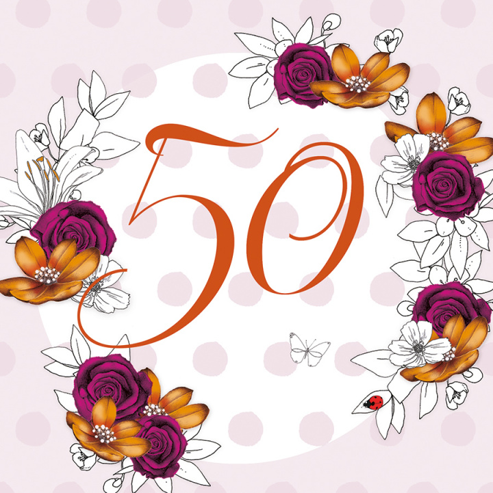 Carte Karnet Swarovski kwadrat Urodziny 50 kwiaty 
