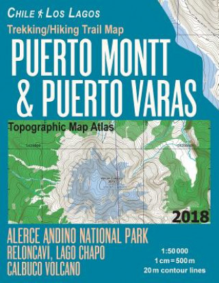 Kniha Trekking/Hiking Trail Map Puerto Montt & Puerto Varas Alerce Andino National Park Reloncavi, Lago Chapo, Calbuco Volcano Chile Los Lagos Topographic M Sergio Mazitto