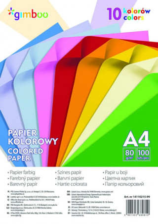 Książka sada barevných papírů, A4, 80 g/m2, 100 listů, mix barev 