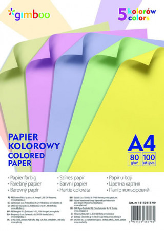 Книга sada barevných papírů, A4, 80 g/m2, 100 listů, mix pastelových barev 
