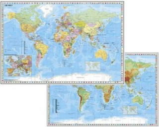 Carte Weltkarte mit Ausschnitt Zentraleuropa / Weltkarte physisch. Duo-Schreibunterlage Heinrich Stiefel