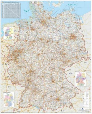 Tiskanica Verkehrswegekarte Deutschland. Wandkarte mit Metallbeleistung gerollt im Kunststoffrohr Heinrich Stiefel