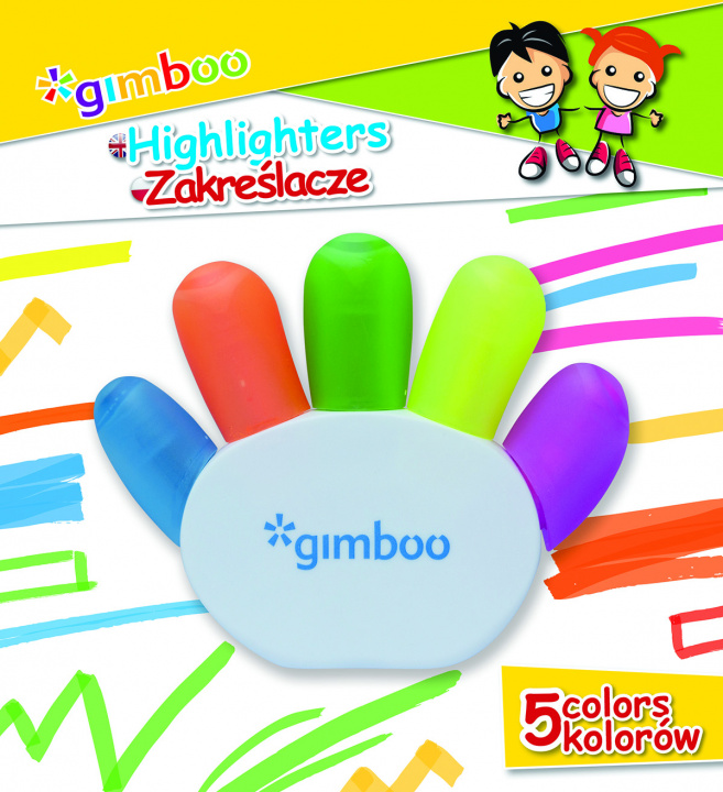Papírenské zboží Zakreślacz GIMBOO w kształcie rączki 5 kolorów 
