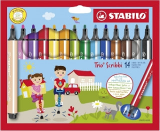 Hra/Hračka Gefederter Dreikant-Filzstift - STABILO Trio Scribbi - 14er Pack - mit 14 verschiedenen Farben 