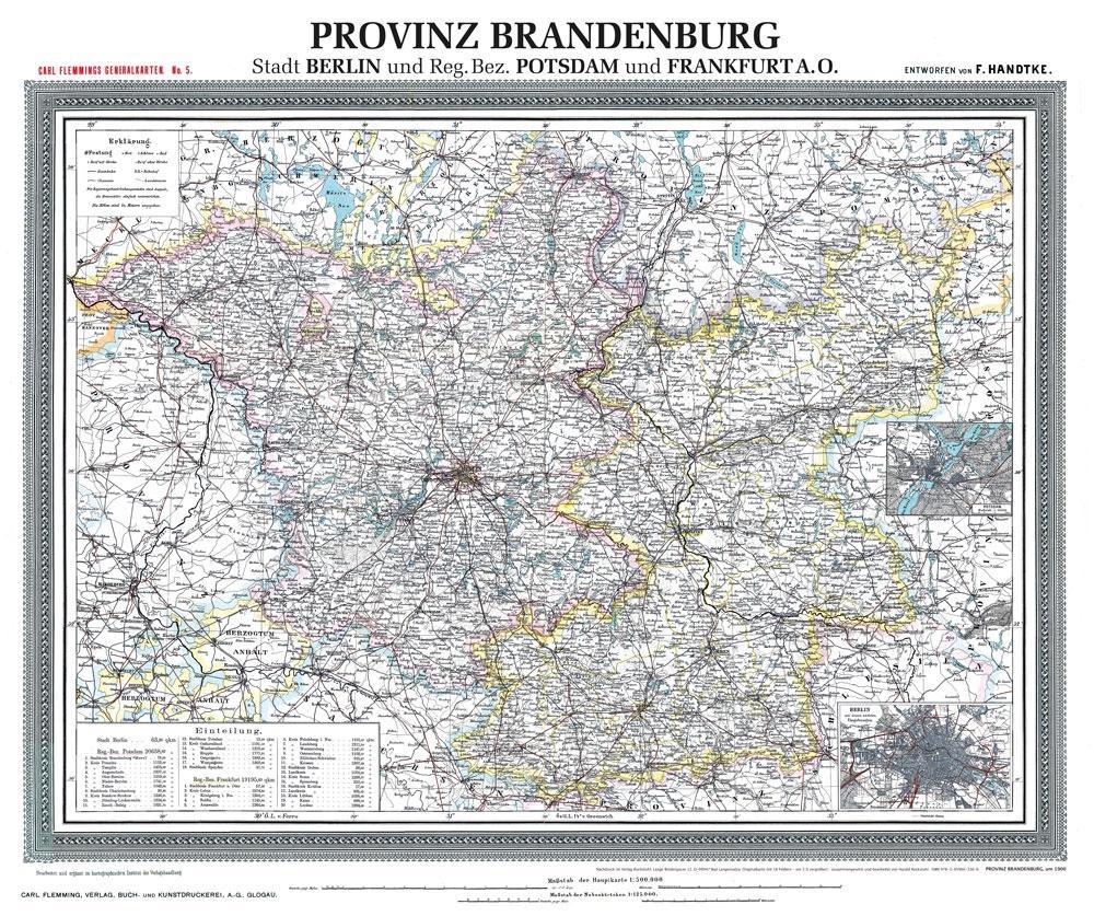 Nyomtatványok Historische Karte: Provinz BRANDENBURG im Deutschen Reich - um 1900 [gerollt] Friedrich Handtke