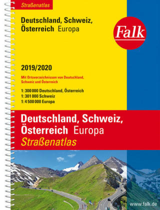 Carte Falk Straßenatlas Deutschland, Schweiz, Österreich, Europa 2019/2020 1 : 300 000 